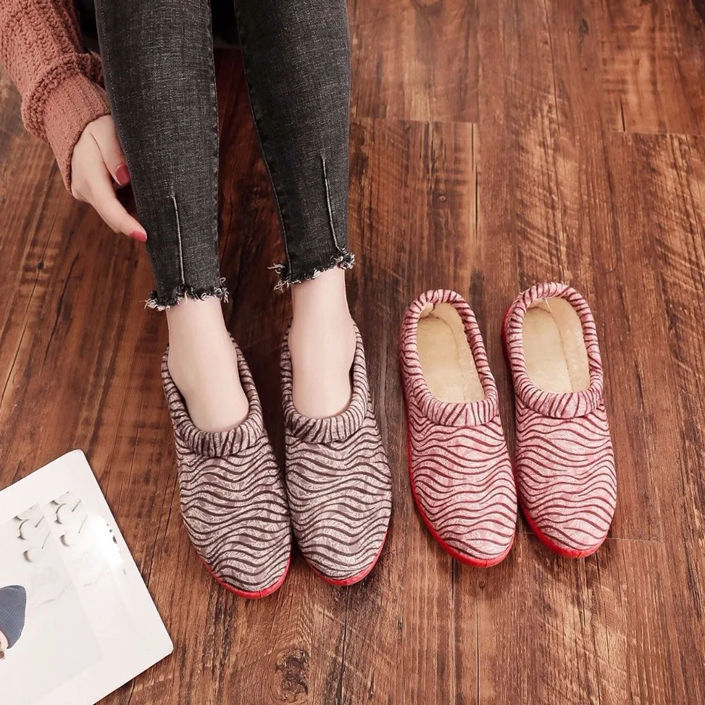 2020 Женская мода кроссовки девушки зимний теплый полосатый из флока повседневная