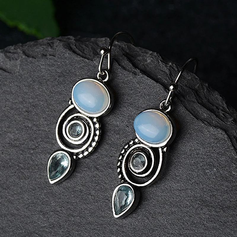 

Vintage Circle Drop Statement Earrings for Women Boho Vintage Opal Stone Trendy Dangle Earrings Female Wedding Jewelry D5E764