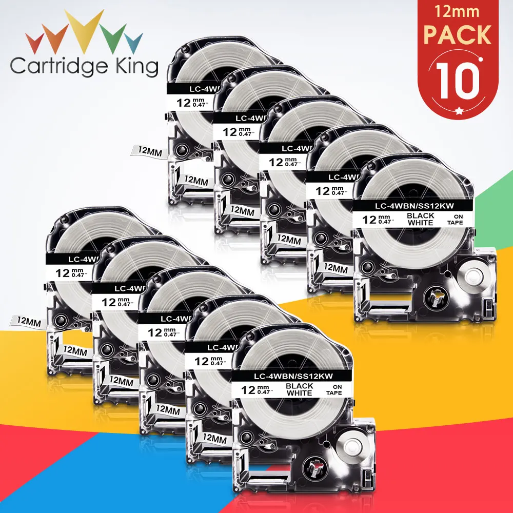 

New 10PK 12mm Label Compatible for Epson SS6KW SS9KW SS12KW Black on White Label Maker For Epson King Jim LW400 LW600P LW700