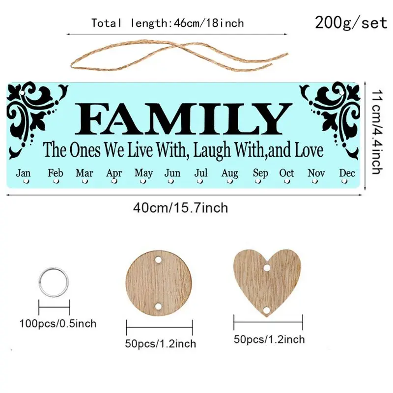

New Year Wooden Family Birthday Reminder Calendar Board Wall Hanging 2020 Decor N0HC
