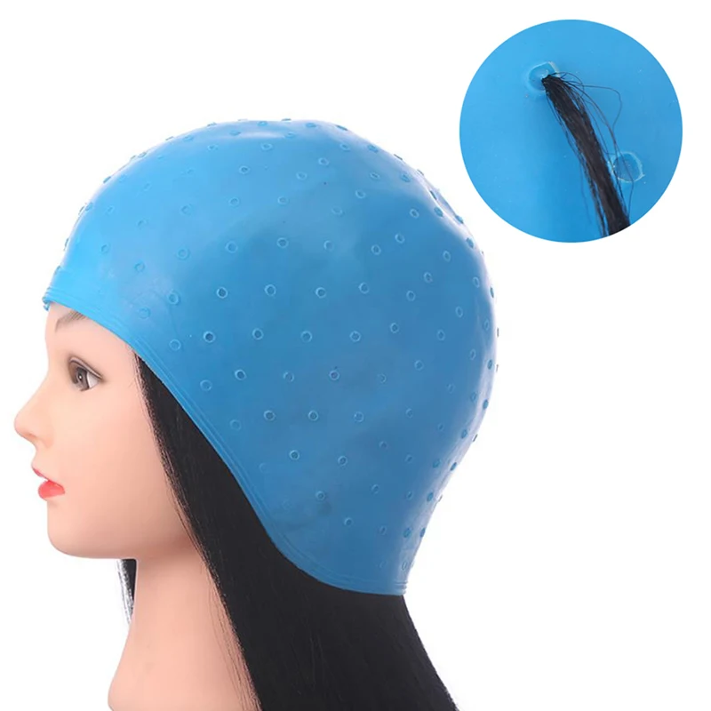 

Professional Silicone Reusable Hair Colouring Highlighting Dye Cap Frosting Tipping With Needle Blue Hair Dyeing Cap Tool