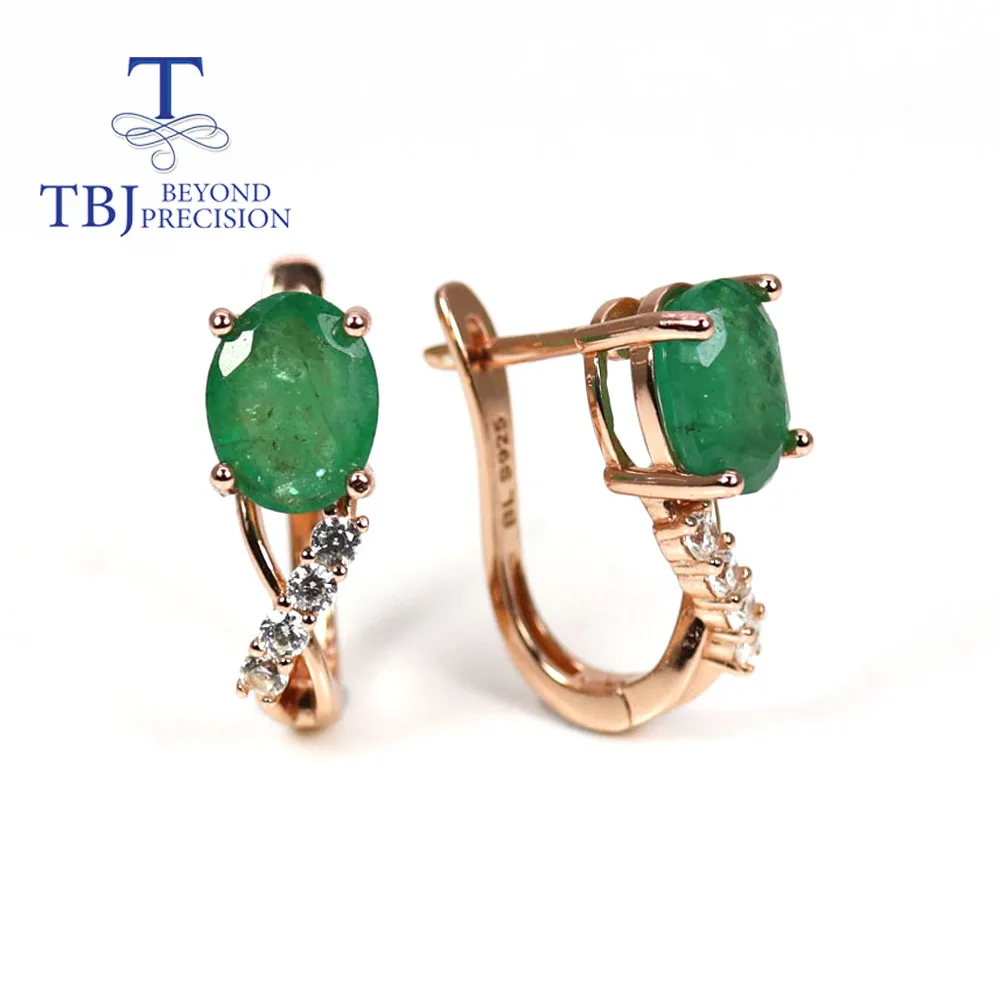 

Classic design natural Emerald clasp earring zambia green gemstone oval cut 7*9mm 925 Sterling silver women fine jewelry
