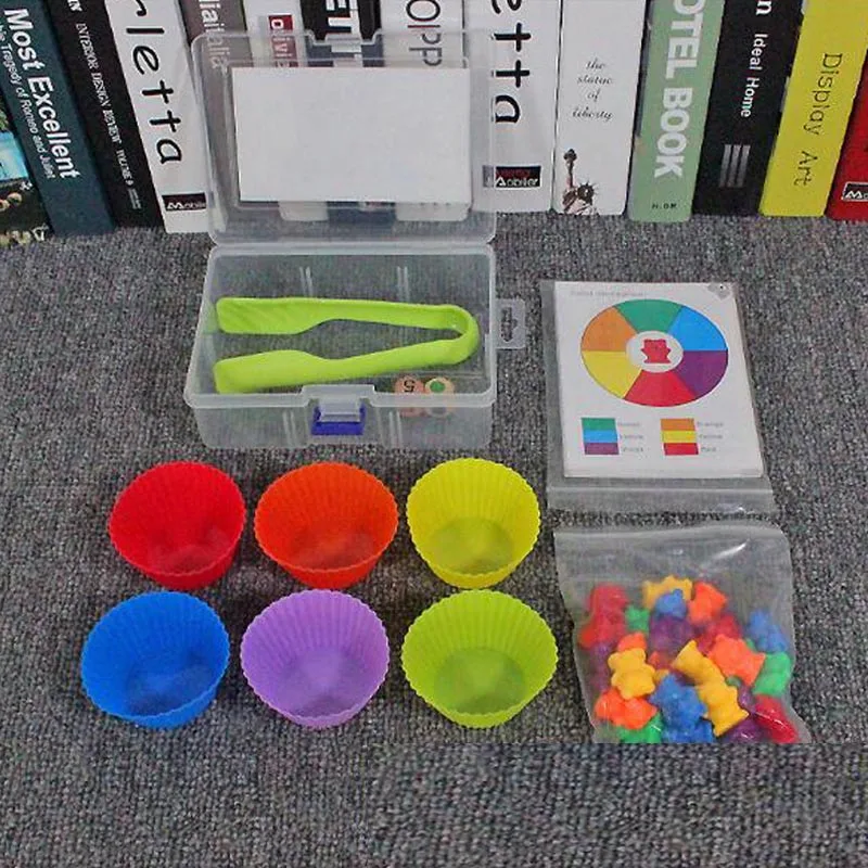 

Rainbow Six-Color Counting Bear With Stacking Cup Montessori Education Math Tool Color Classification Matching Game Toy Gift