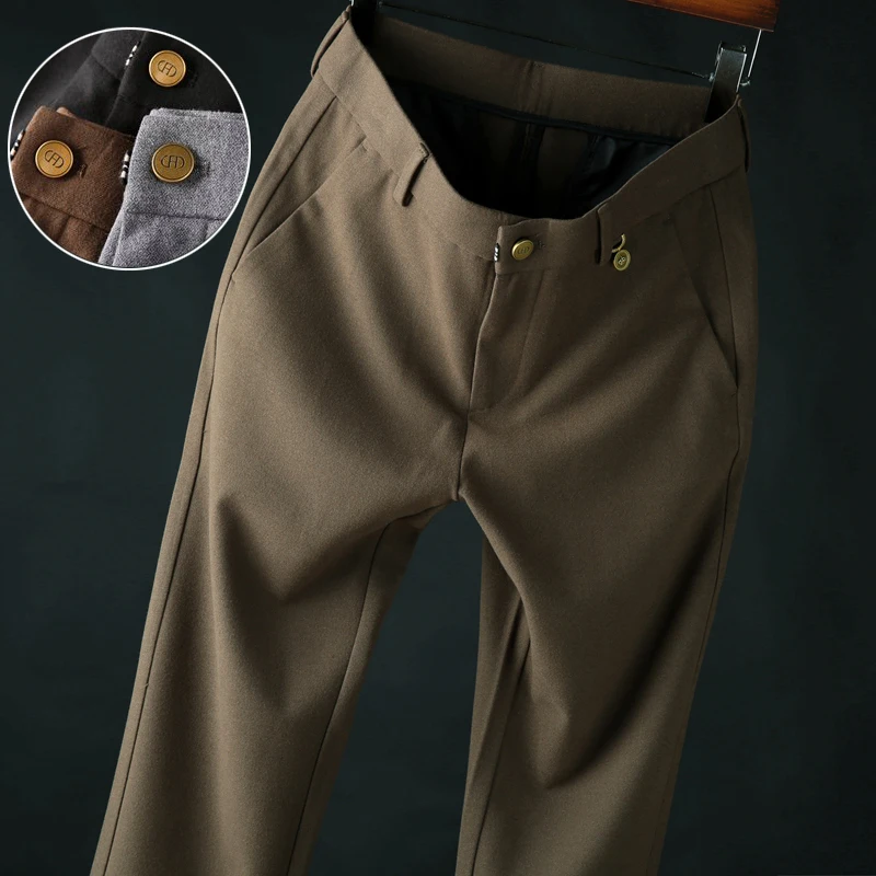 

Break size special Qingding double-sided tweed pants autumn and winter warm men's business fit small straight thick casual pants