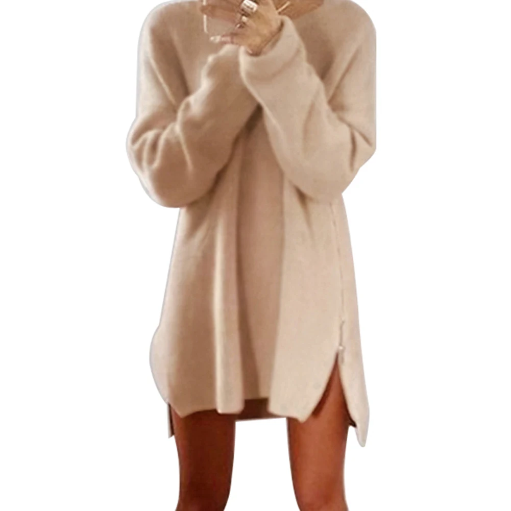 Женское однотонное платье-свитер на молнии с длинным рукавом | Женская одежда