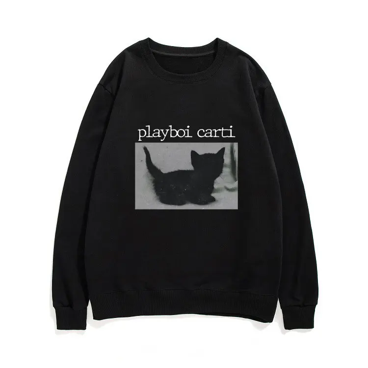 Playboi Carti Hip Hop Rapper Sweatshirt Cute Cat Print Pullover Funny Sweatshirts Regular Man Tops Quality Men 2pac Streetwear