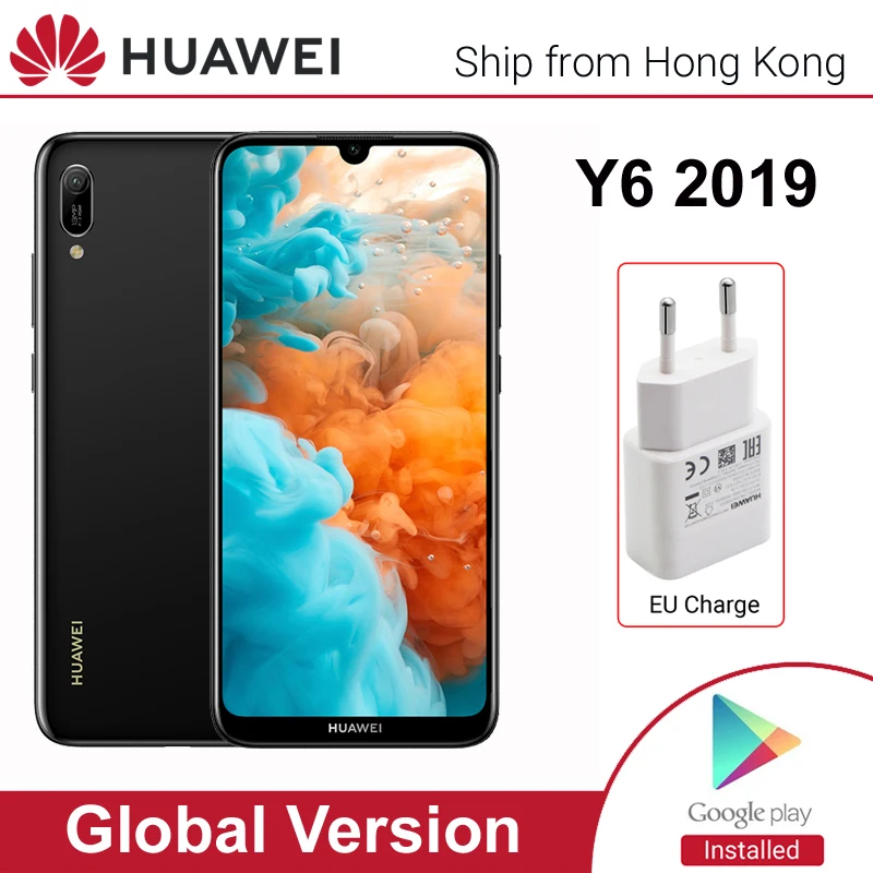 Мобильный телефон HUAWEI Y6 2019 с глобальной версией смартфон 32 Гб ПЗУ камера 13 МП 6 09