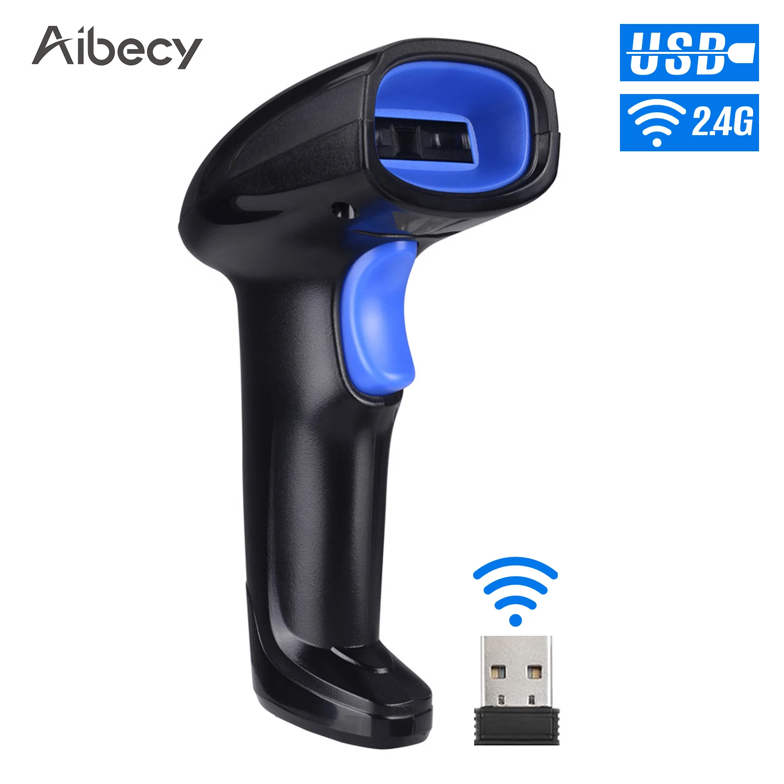 Aibecy 2-в-1 2 4G Беспроводной сканер штрих-кода USB проводной лазерный штрих-кодов