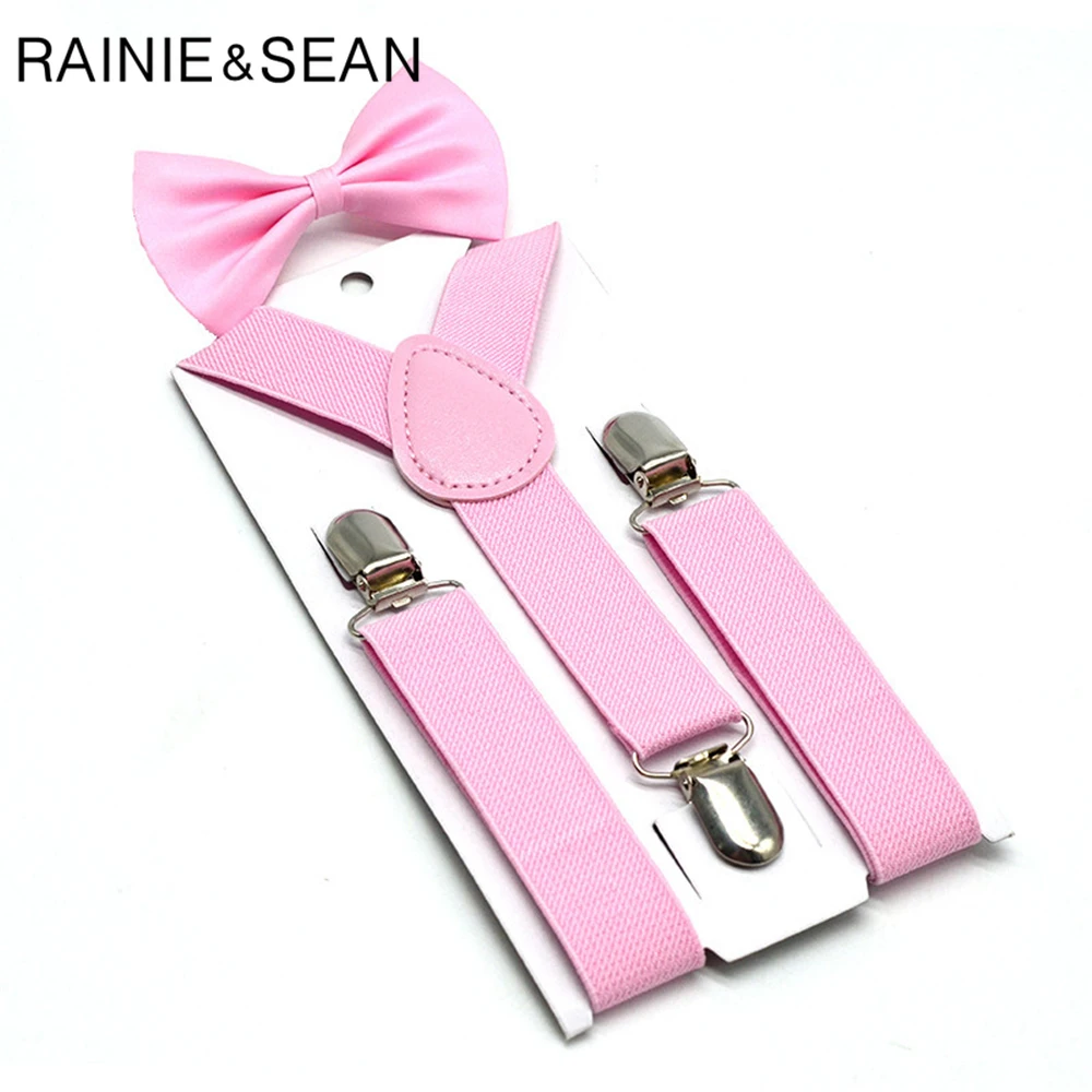 Рейни Шон Розовые Детские подтяжки галстук бабочка набор Одноцветный Подвеска