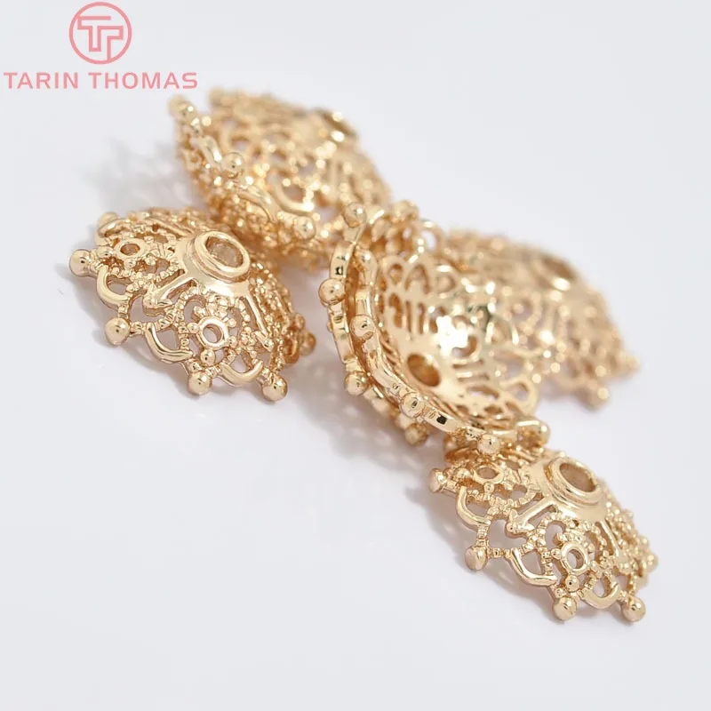 6 шт 14 мм 24K цвета шампанского позолоченные латунные бусины колпачки для кисточек