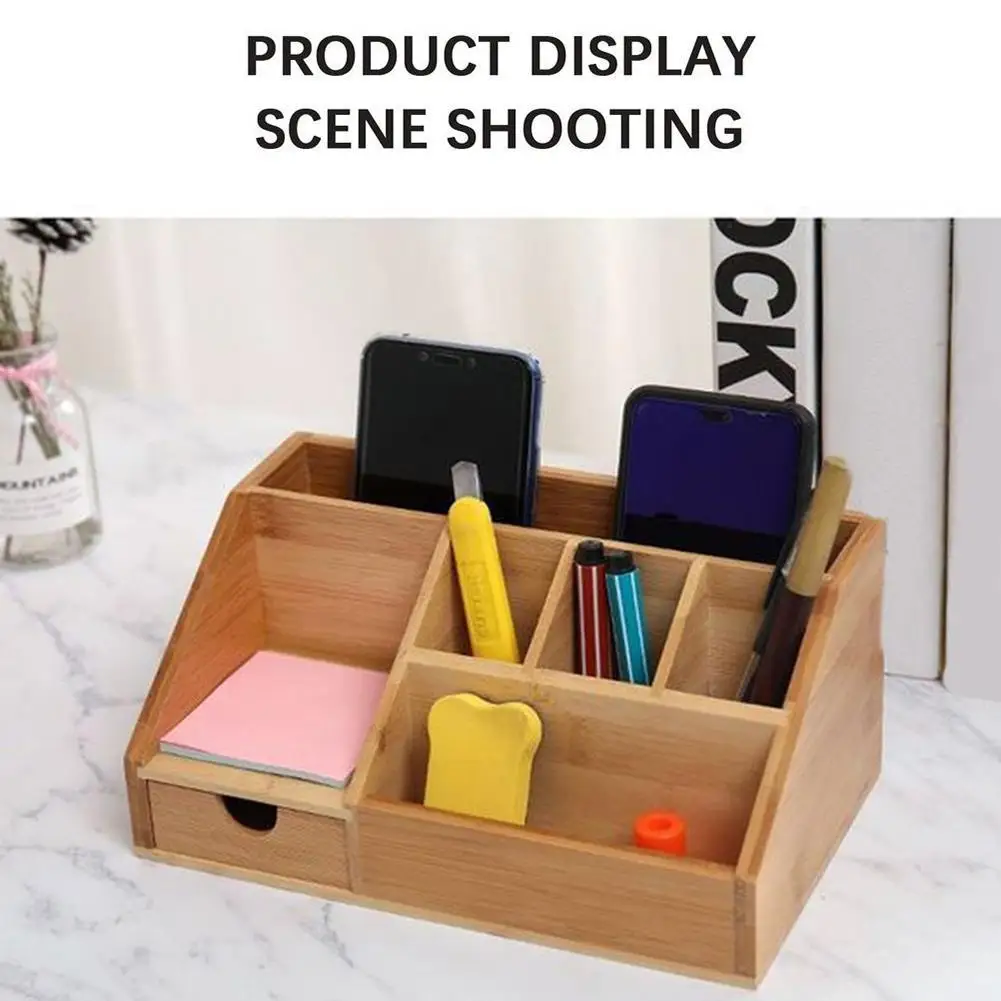 

1Pc Desktop Storage Box Bamboo Stationery Organiser Pen Rack Storage Case Holder Office Top Hot Notes Desk Shelf Pencil Cos B2P6