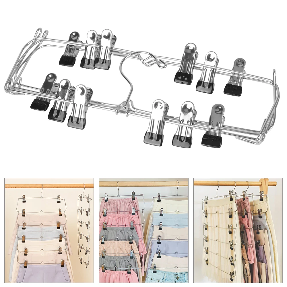 

12 Clip Clothing Storage Rack Clothes Rack Organizer Clothes Hangers Folding 5 Layers Storage Tools Pants Holders