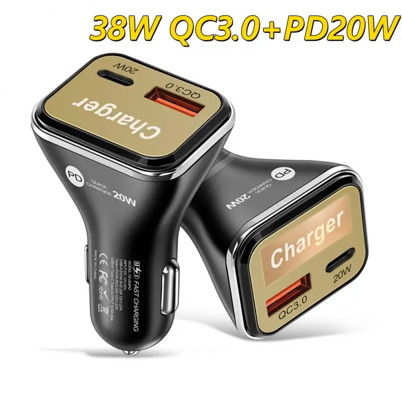 

Автомобильное зарядное устройство с двумя USB-портами, 38 Вт, QC3.0 + PD