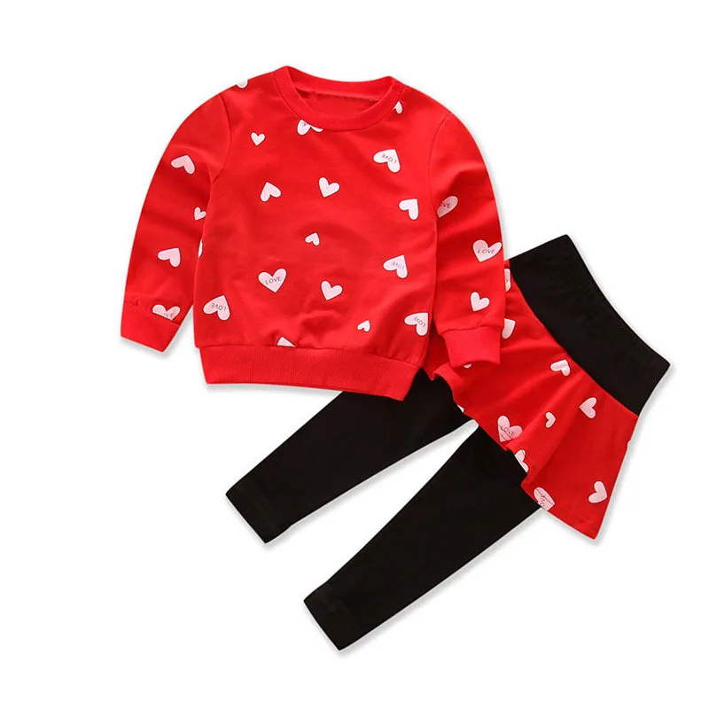 

Autumn and winter new children's long-sleeved sweater suit girls long-sleeved sweater + love polka dot culottes two-piece cotton