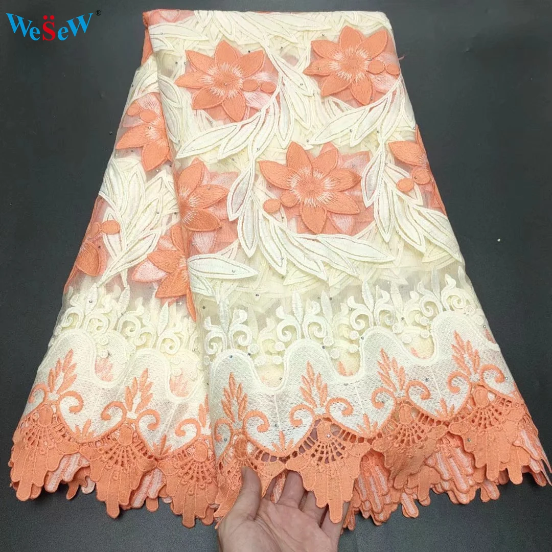 Гипюровый сетчатый материал, африканская тюль, кружевная ткань, 5 ярдов для вечернего платья, высокая яркость, TYN07