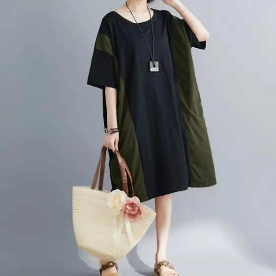 Белое черное платье 2020 Новое свободное летнее женское с коротким рукавом офисное