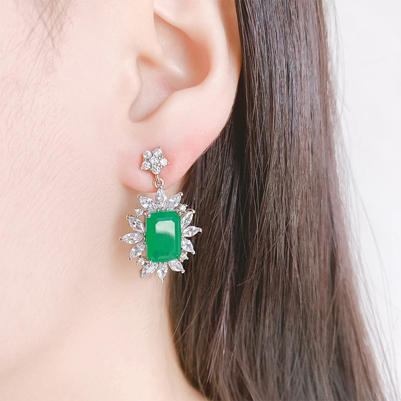

ANZIW Sterling Silver Emerald Cut Lab Created Emerald Vintage Classic Drop Earring for Women Jewelry Gifts