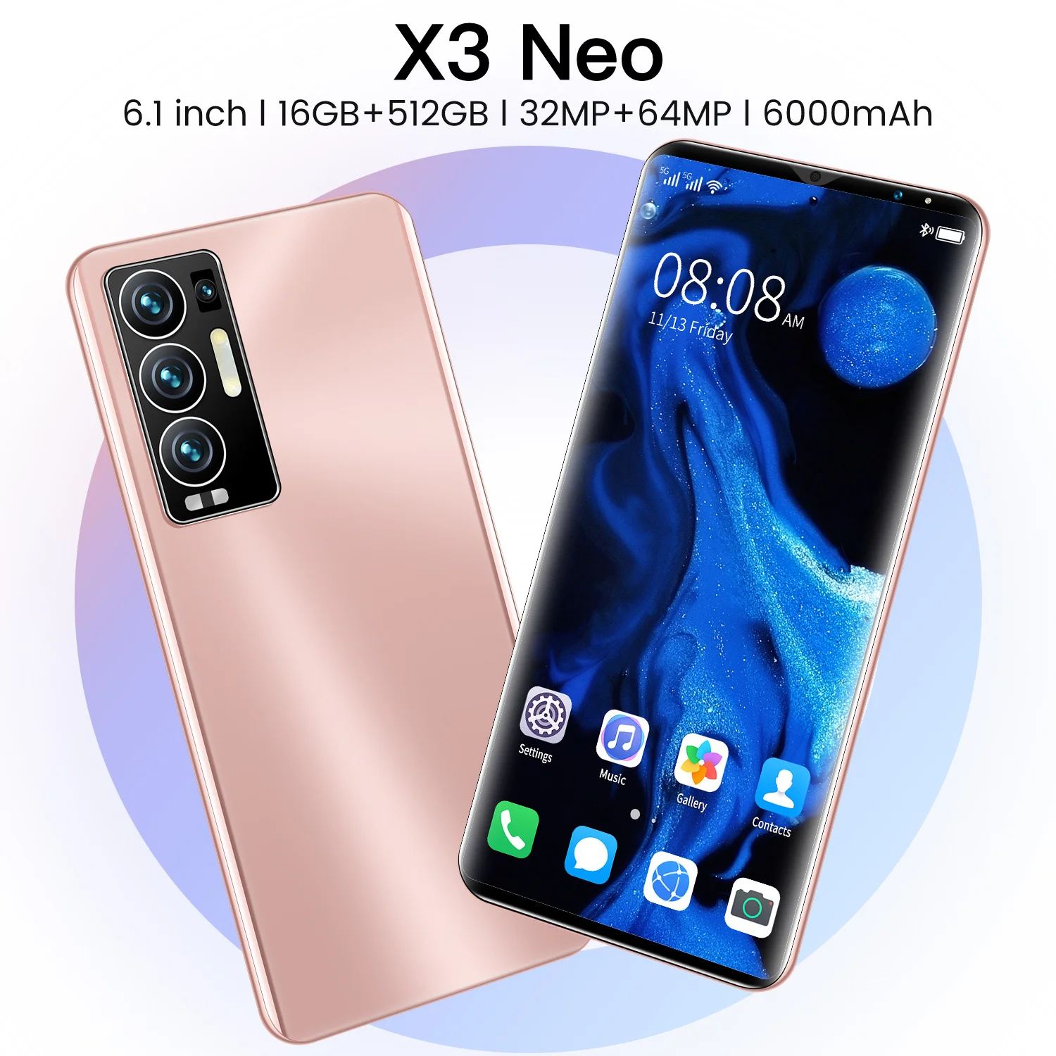 

Global Version X3 NEO 6.1 Inch Smartphone 16+512GB 6000mAh Battery 10 Core Android Phone Supports Google Face ID 5G Cellphone