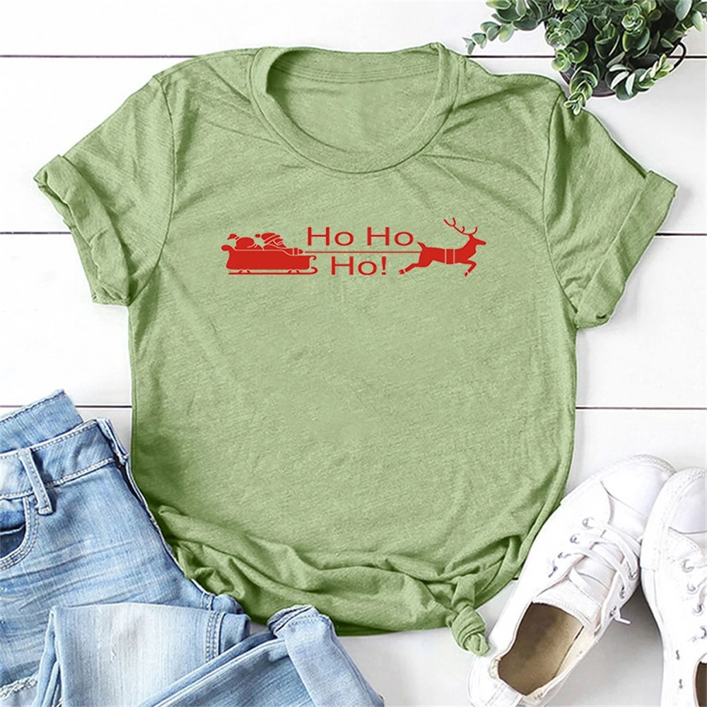 

Christmas T Shirt Women Funny Santa Claws Ho Printed Short Sleeve Crewneck T Shirt Fashion Tees Christmas Gift To Girls 03T0