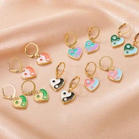 korean heart tai chi stud earrings dripping oil love vintage alloy simple street shooting gift jewelry for women girls