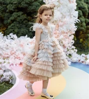 lovely lace flower girl dresses weddings princess tulle appliqued lace kids tea length girls clothes birthday pageant gowns