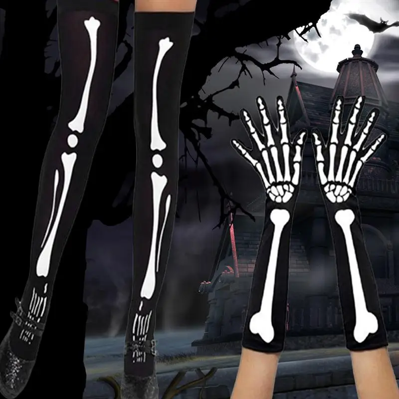 2 Pair Bone Socks Gloves Horror Party for Carnival Cosplay Dancing | Дом и сад