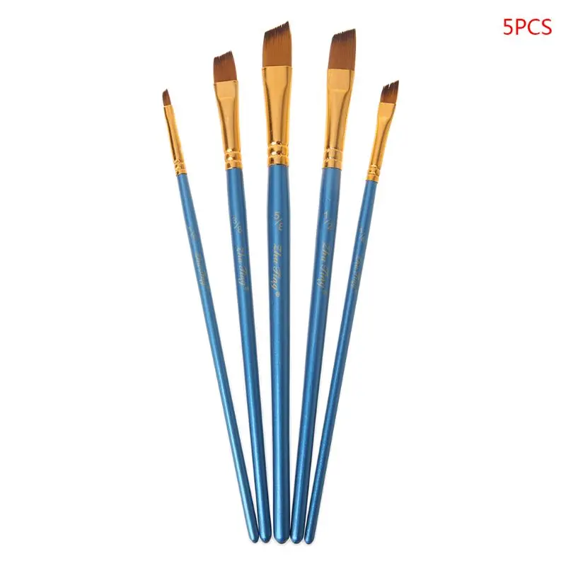 

5Pcs Artist Paint Brush Set Nylon Bristles Hair Watercolor Acrylic Oil Painting Round Slant Pen Tip Wood Handle Drawing Art