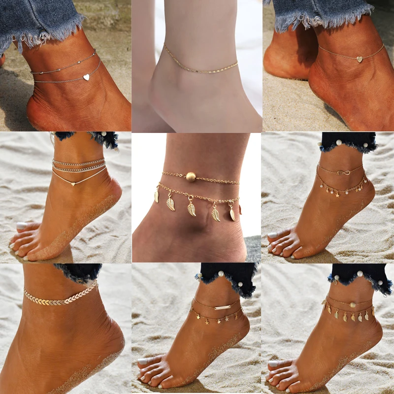 Новинка 2020 женские сандалии в форме сердца украшения для ног новые браслеты на