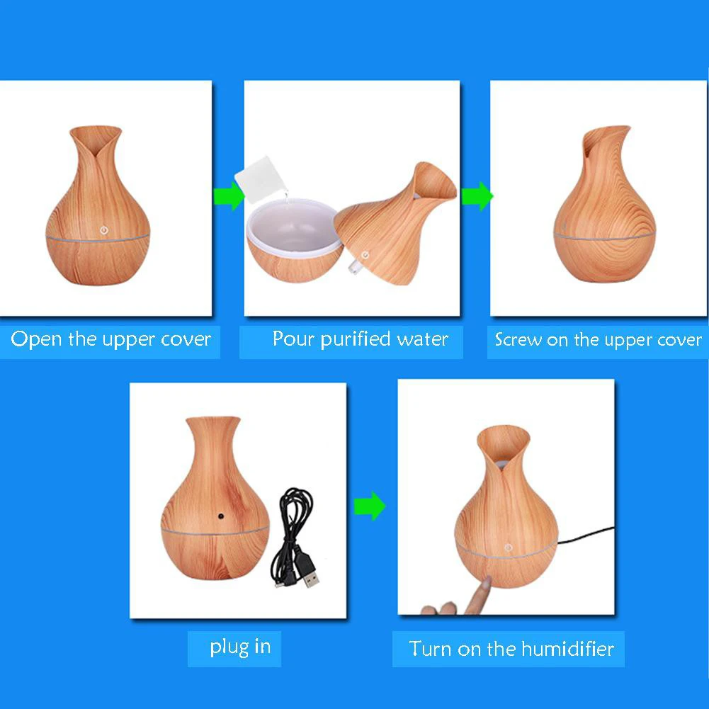 130 мл USB Электрический арома-диффузор деревянный ультразвуковой увлажнитель