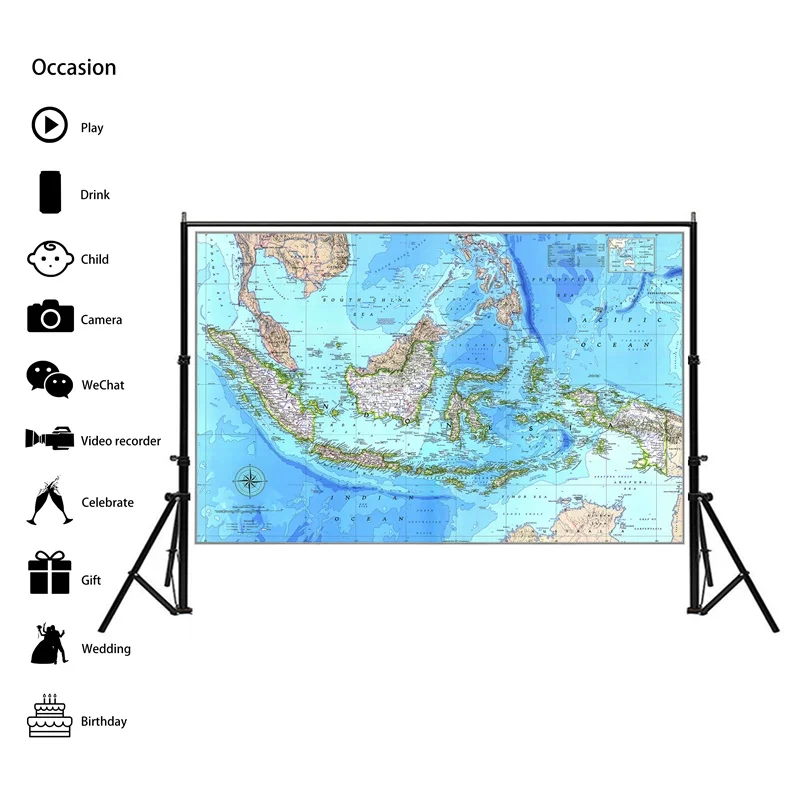 100x150cm Indonesia Physical Map Non-woven Spray Painting 1996 Edition Indonesia  Map For Living Room Wall Decor communist collapse in indonesia