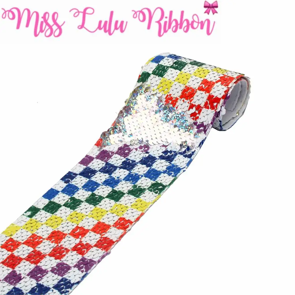 Лента для волос Двусторонняя с радужными блестками двусторонняя серебристая