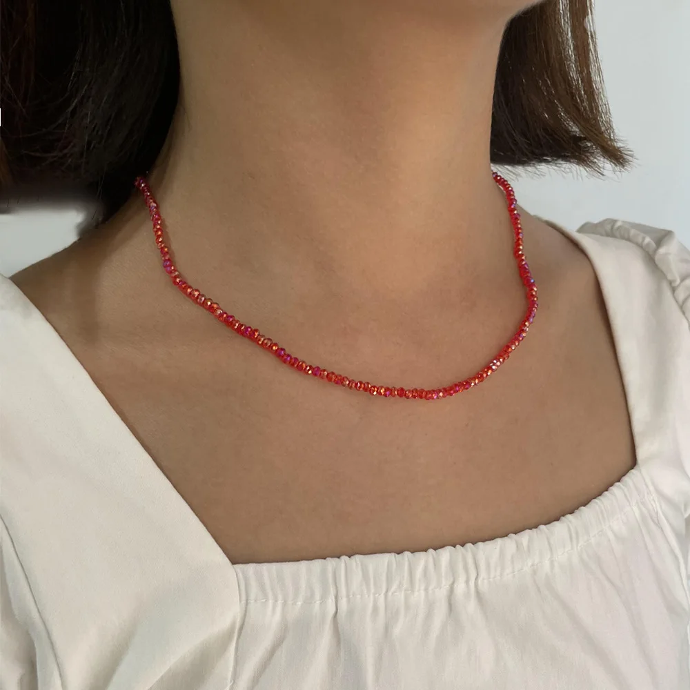 

Minar Dainty Multicolor Faceted Bead Chain Choker for Women Girls Candy Color Acrylic Beaded Chain Necklaces Minimalist Jewelry