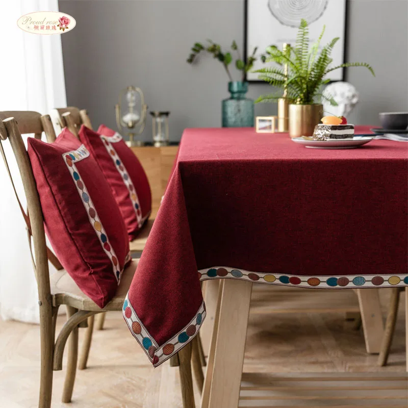 

Proud Rose Japanese Waterproof Table Cloth Solid Color Embroidered Rectangluar Tea Table Cloth Cover Customized Size