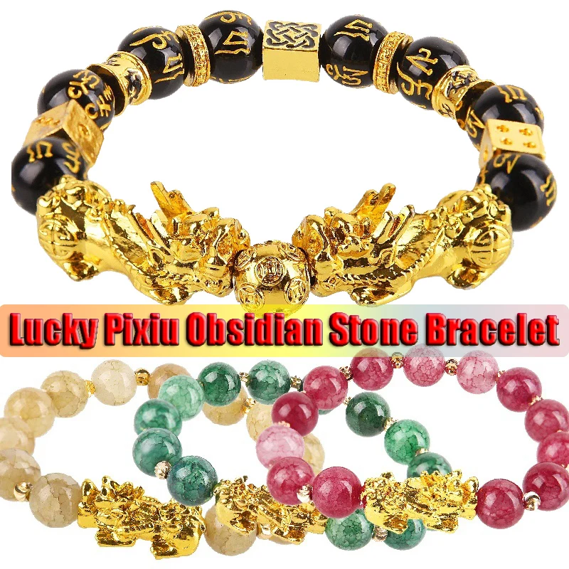 

Obsidian Stone Beads Bracelet Wristband Pixiu Bring Wealth and Good Luck Chinese Feng Shui Beast Bracelets Men Women Bracelets
