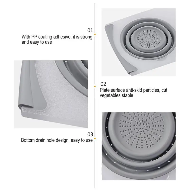 3 In 1 Multi-Function Food Tray Sink Drain Basket Cutting Board Filter Chopping Blocks Meat Vegetable Fruit Basket Storage