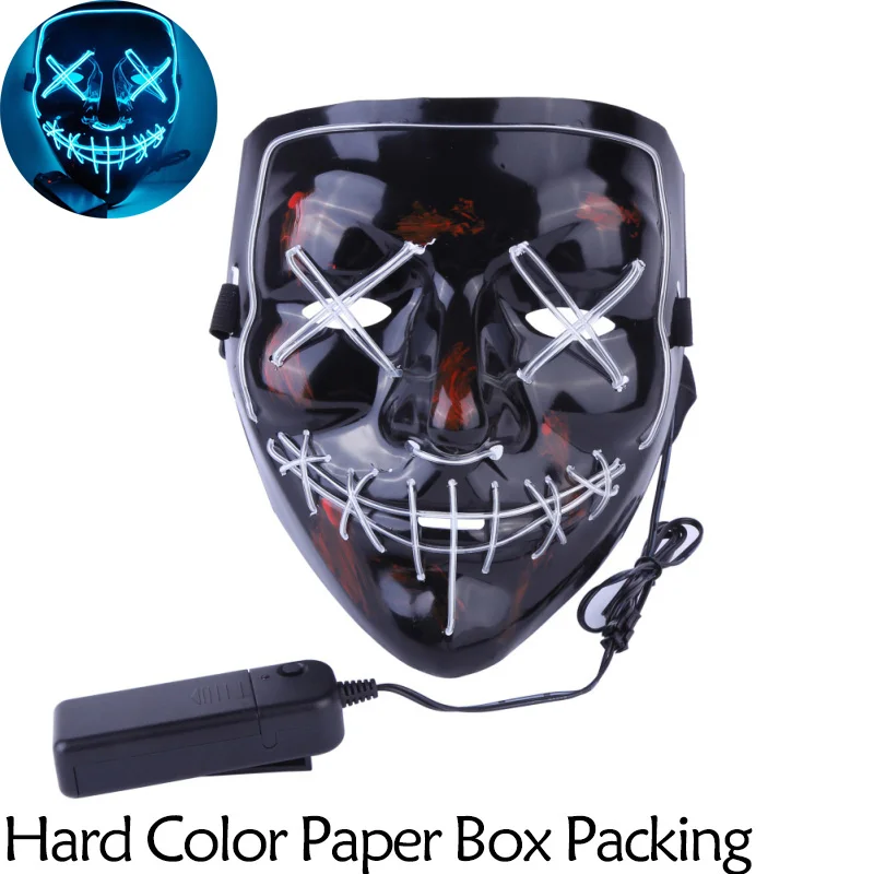 BL-COLOR BOX Маска на Хеллоуин, светодиодный светильник, Вечерние Маски, маска для продувки, веселые маски, карнавальный костюм, светящиеся в темноте - Цвет: BL-COLOR BOX