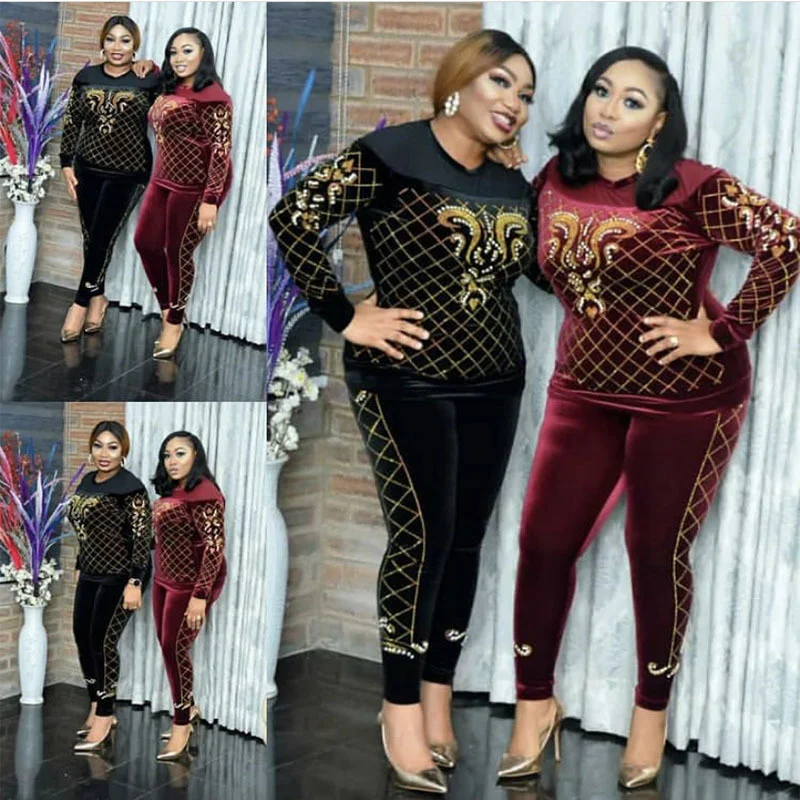 

SHZQ бархатная африканская женская одежда осень/зима 2021 Африканская Одежда Мусульманский комплект из 2 предметов Высококачественная модная ...