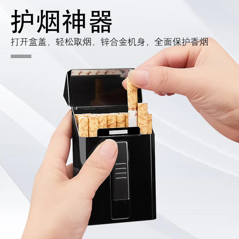 Новинка 1 шт. металлический чехол для сигарет с электрической зажигалкой USB