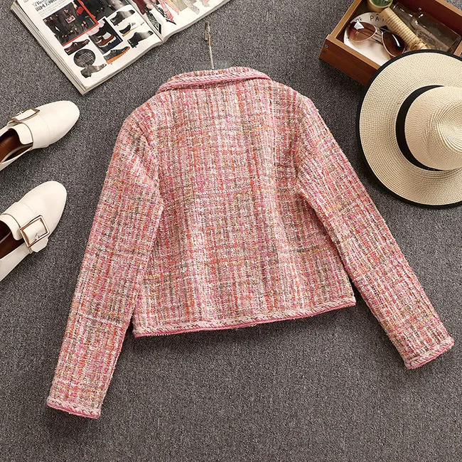 Женский твидовый комплект однобортный короткий пиджак с длинным рукавом и