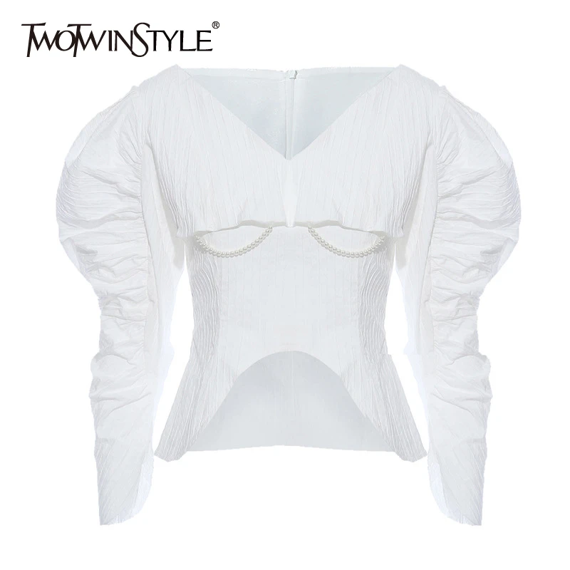 Женская блузка с буффами twotwin2 повседневная Асимметричная v образным вырезом и