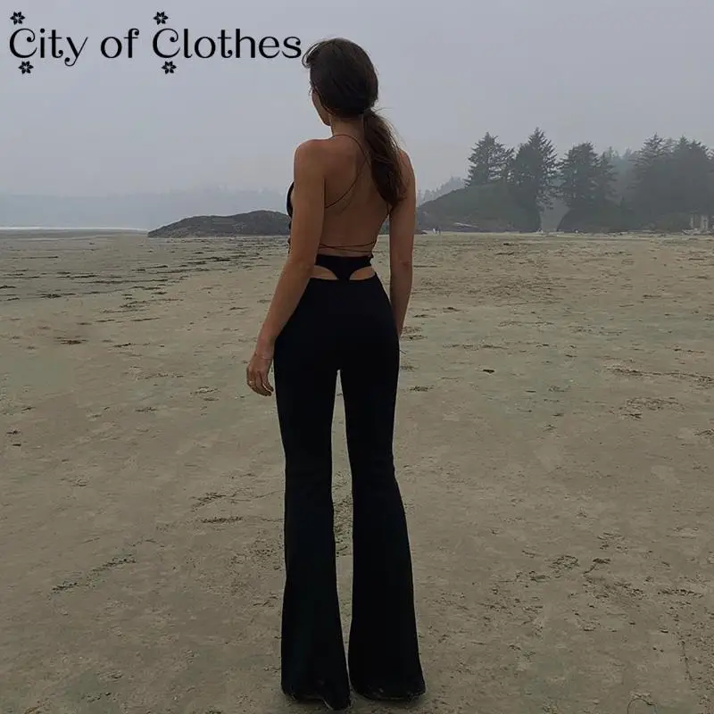 

Back Triangle Hollow out Patchwork Office Streetwear Straight Women's Pants Summer High Waist Pant Trousers Sexy Casual 2021