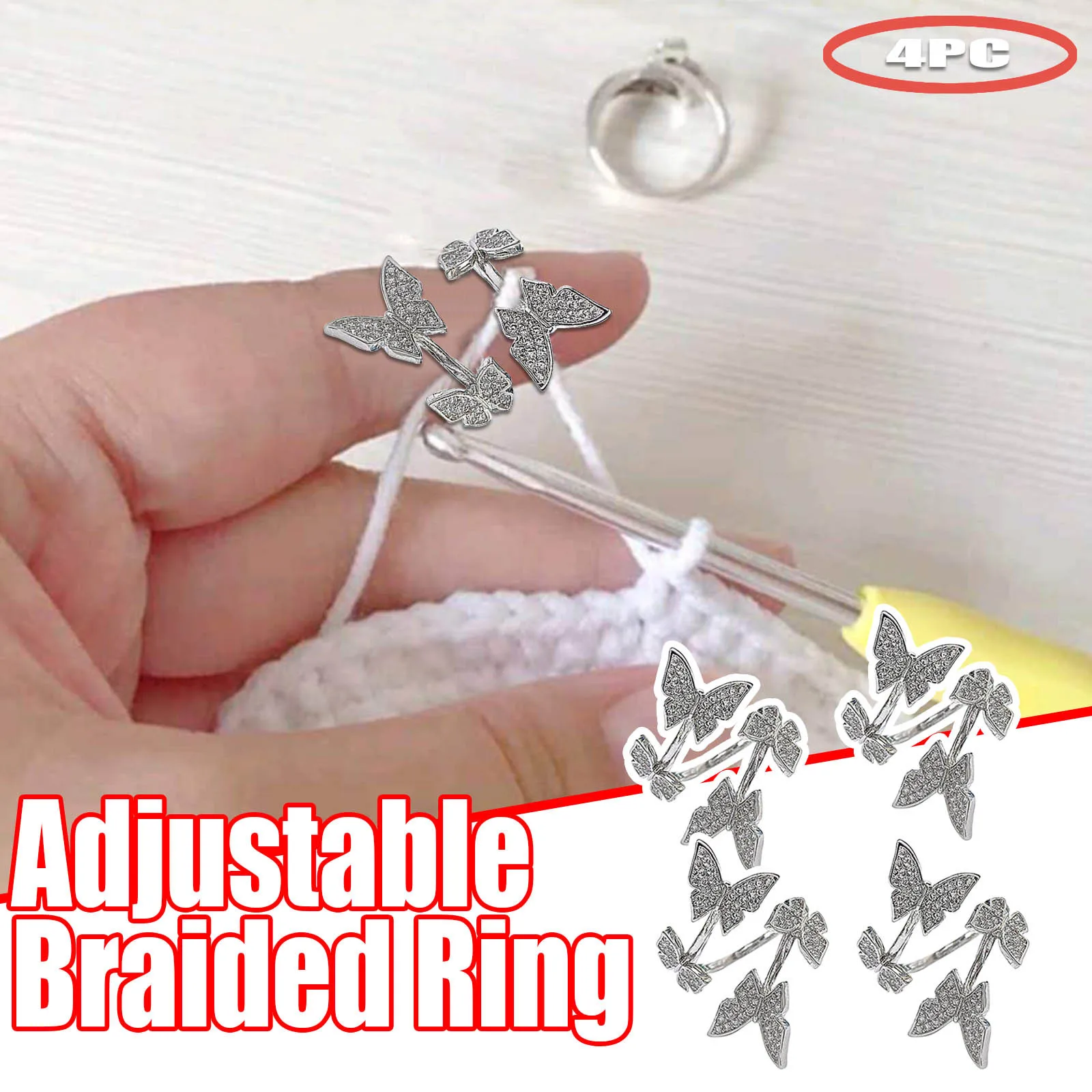 4 шт Бабочка Кольцо Тип Регулируемый вязание крючком петли аксессуары для