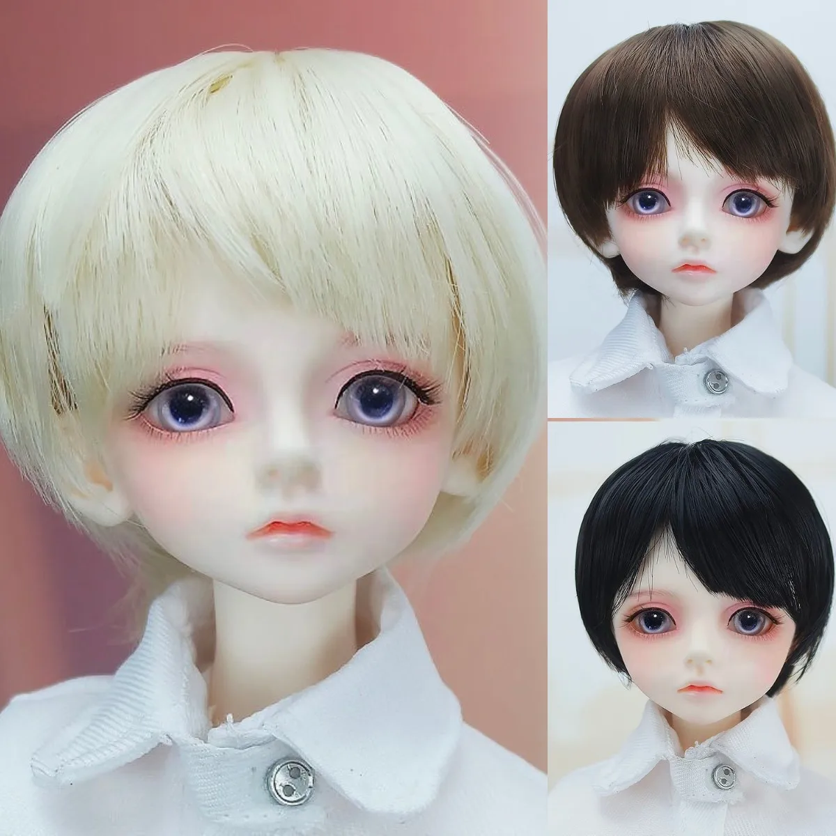 

YuJianBaby BJD Wigs 1/4 Short Straight Hair With Bangs Black Blonde Brown For Doll Accessories High Temperature Fiber