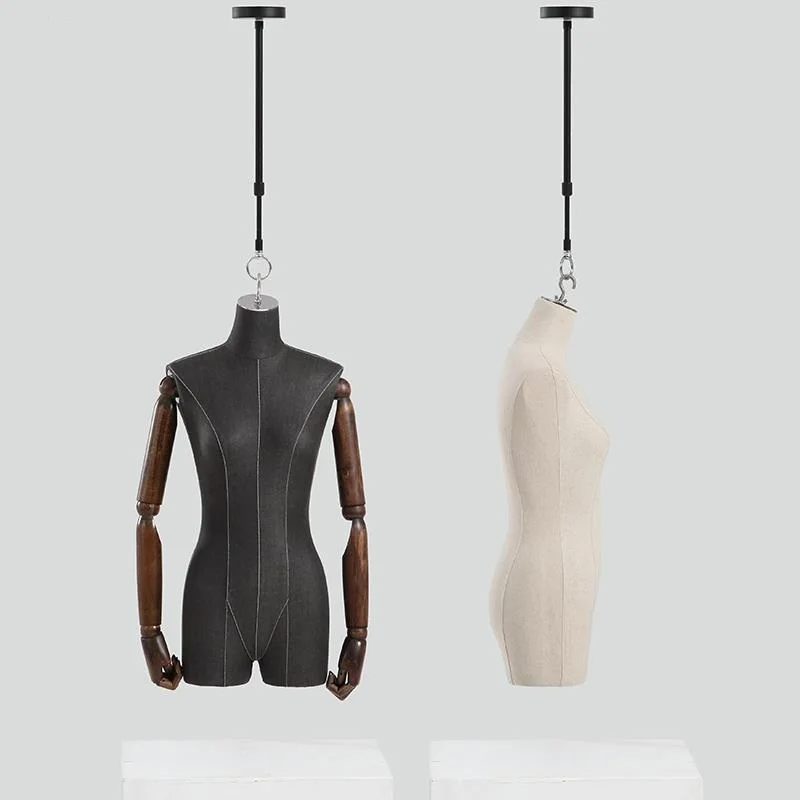 Female / Male Fabric Cover Half Body Hanging Mannequin with Wooden Arm Hand For Clothing Windows Display