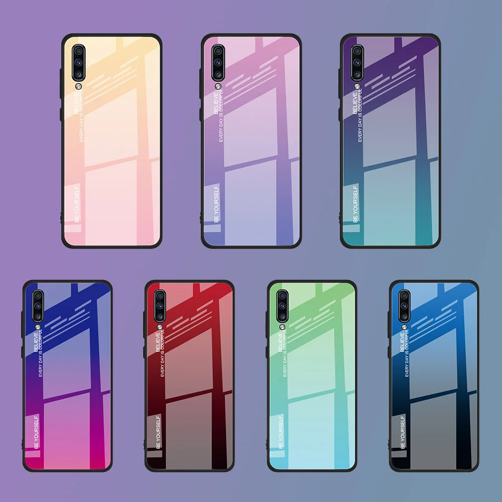 Чехол из закаленного стекла с градиентом для Samsung Galaxy A50 A70 S8 S9 Plus S10 Note 9 8 A 30 40 20 A20e 10