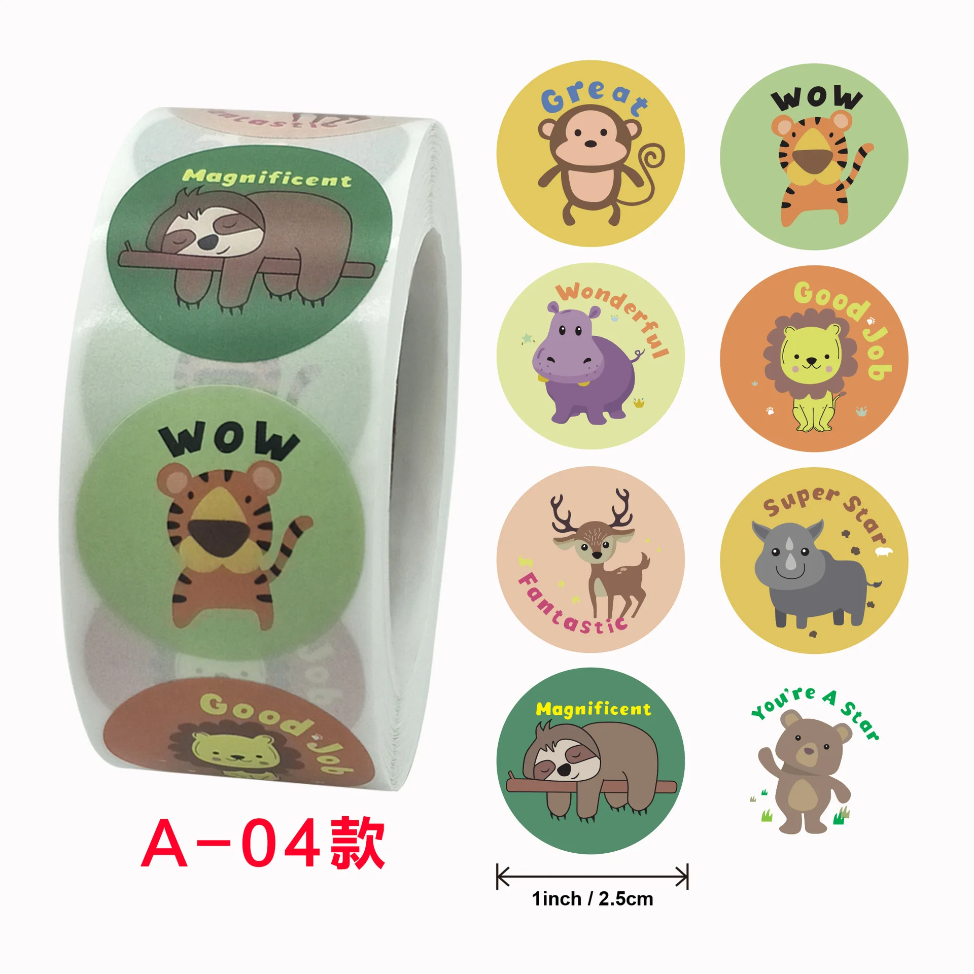 

500 Pcs Teachers Reward Motivational Stickers Roll for Kids Stationery Decoration Cute Animals English Cartoon Sticker Labels