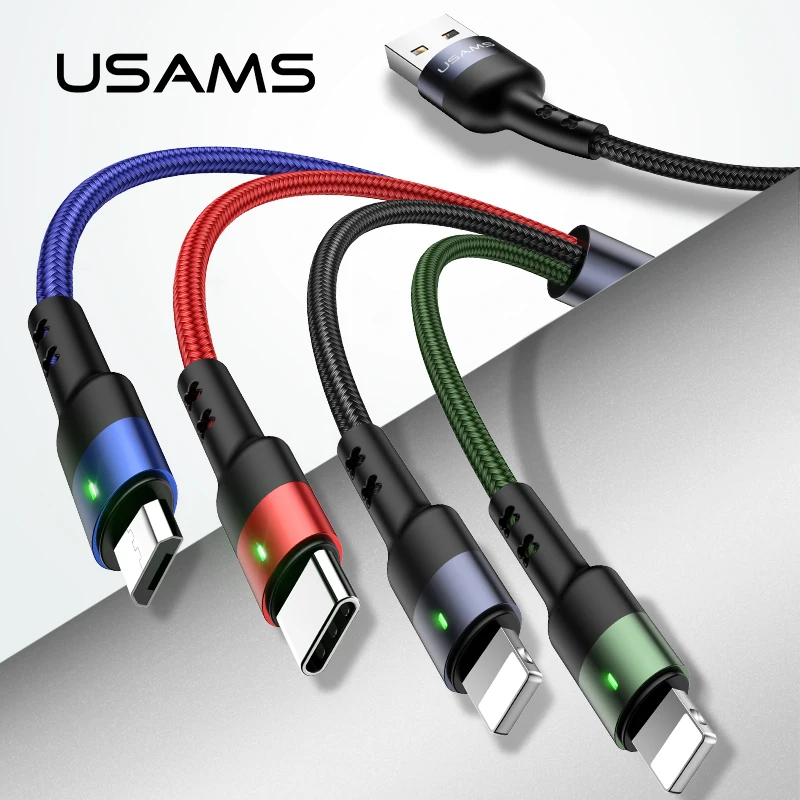 USAMS 4 в 1 3 в 1 мульти usb кабель зарядное устройство для iPhone samsung huawei xiaomi зарядный кабель системы освещения micro usb type-c