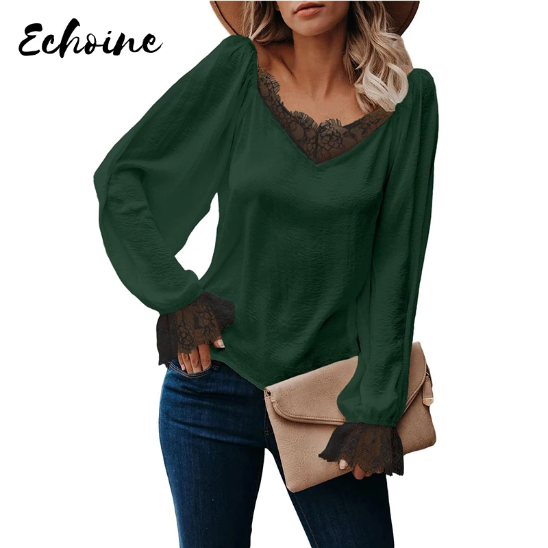 Зеленый/черный/Белый сатин кружевная блузка осенне весенний модный костюм с v