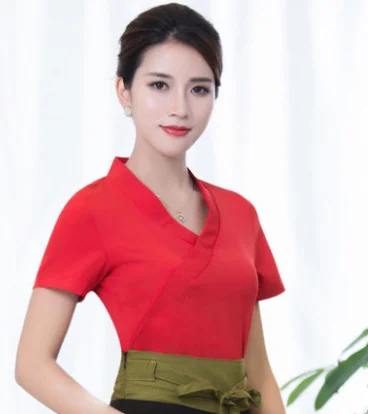 Short-sleeved top Белые красные униформа для сотрудниц спа-салонов красоты тайский одежда модные тонкие массажа здоровья комбинезоны Красота салон Рабочая одежда - Цвет: Short-sleeved top
