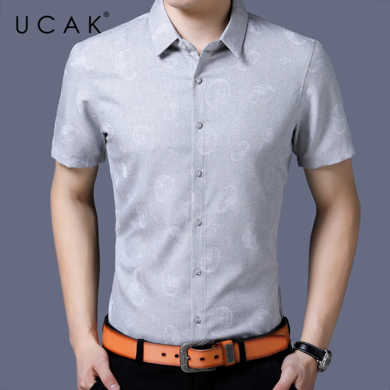 UCAK брендовые летние классические мягкие рубашки для мужчин одежда новая мода Стиль Уличная Повседневная рубашка с цветочным узором, одежда...